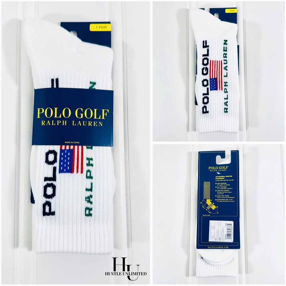 Polo Golf Ralph Lauren USA Flag White Crew Socks 1 Pair Men’s Size 6-12